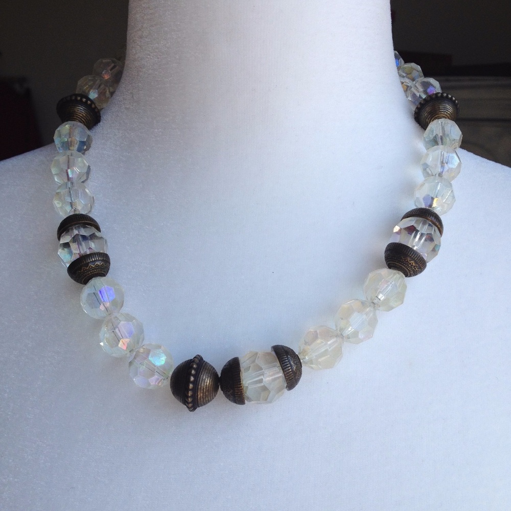 Beaded Copper Crystal Necklace Matinee Collar